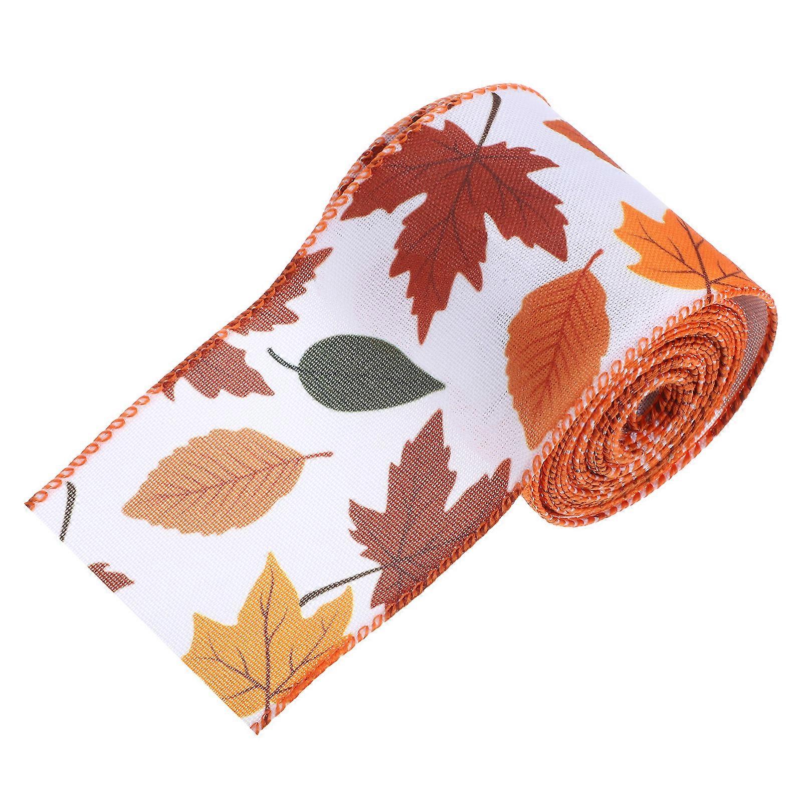 Thanksgiving Ribbon Fall Ribbon for Decoration 1 Roll Orange Cloth Maple Leaf Pattern