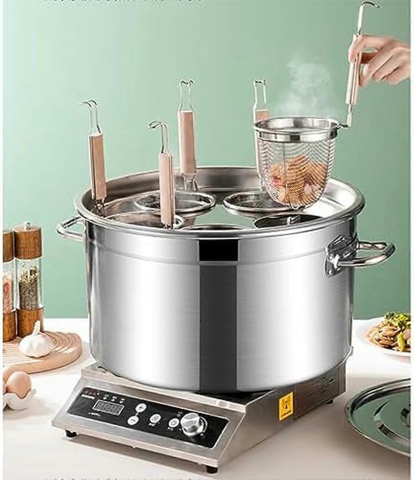 Stainless Steel Pasta Cooking Pot with Strainer, 4Hole MultiSection, Induction Compatible