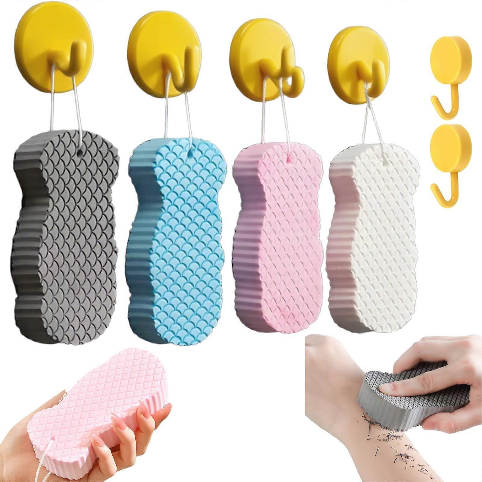 Magic Exfoliating Bath Sponge Set for Gentle Dead Skin Removal, Soft Multicolor Body Scrubber 4Pack