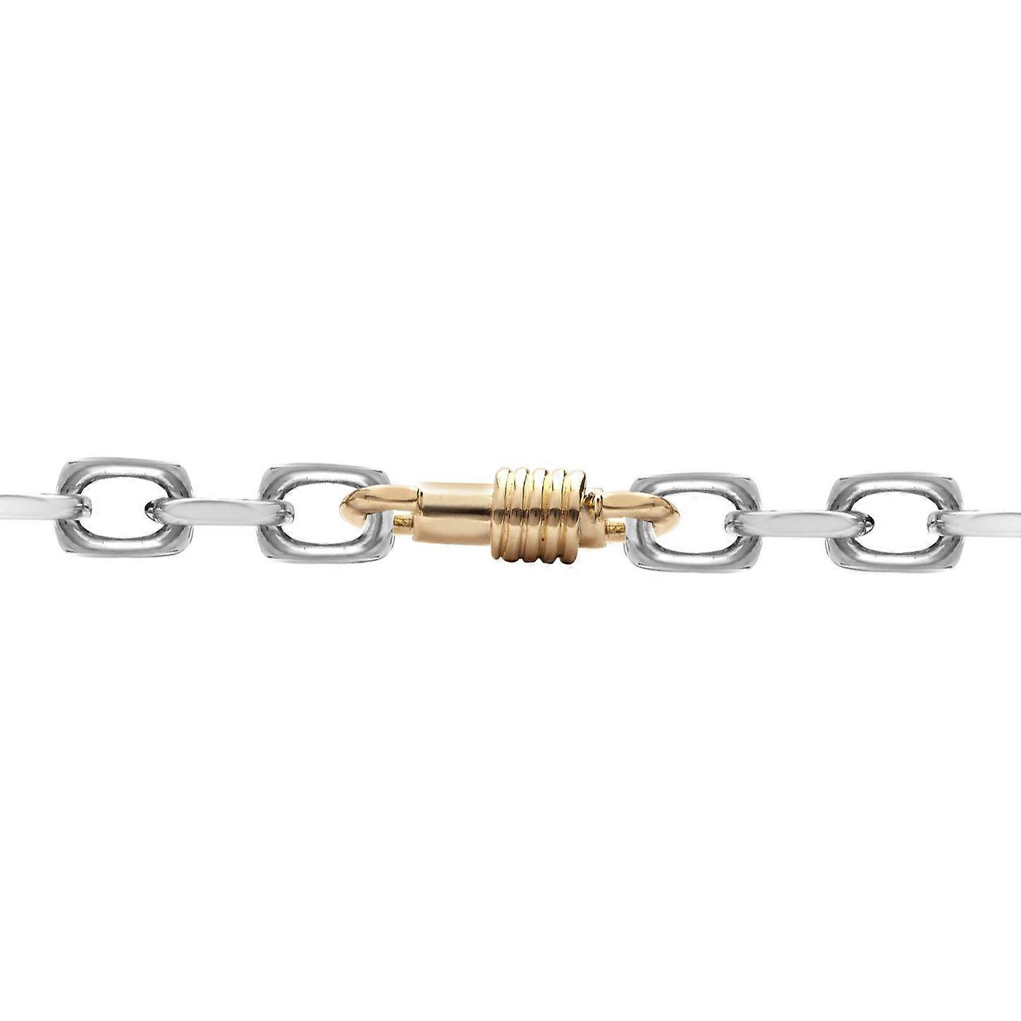 Jewelco London Ladies Solid 9ct Yellow and White Gold Spindle Screw Thread Oval 5.5mm Gauge Belcher Bracelet, 7.5 inch 19cm