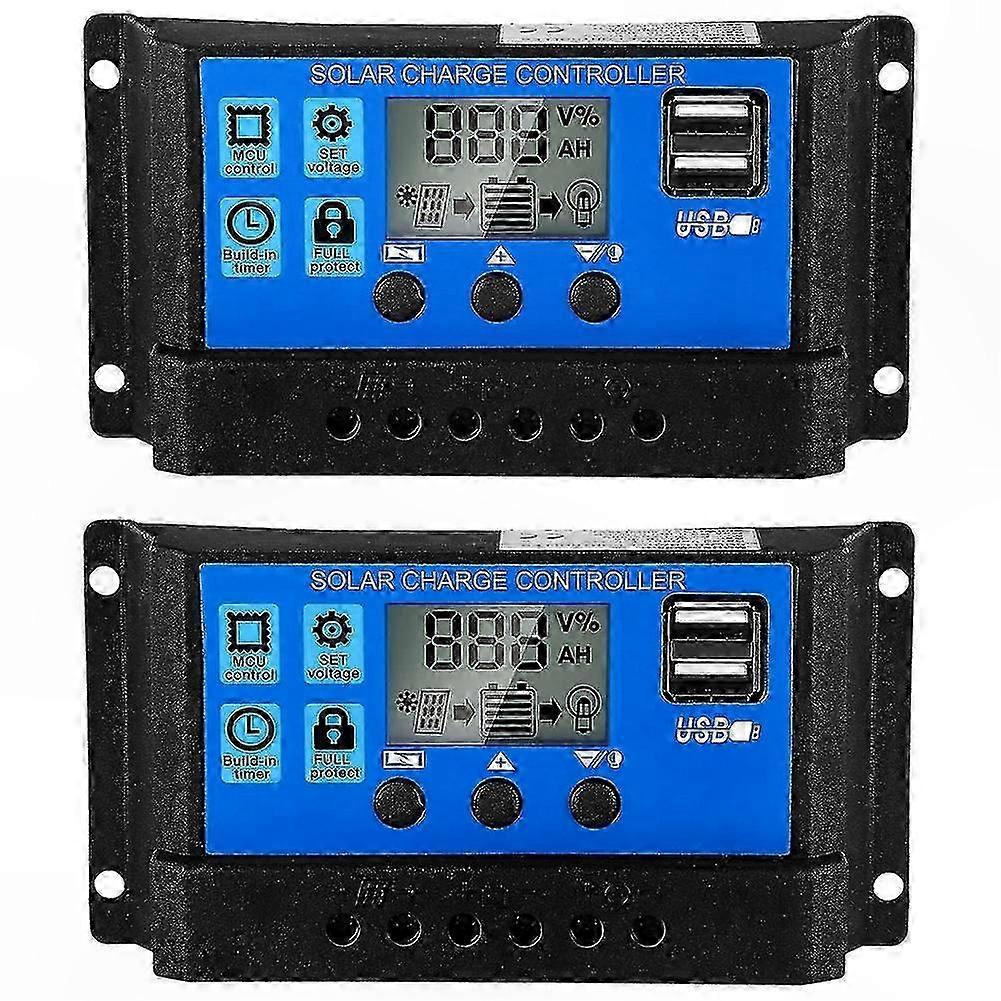 2 Pcs 30A Solar Charge Controller 12V/24V for Ground Solar Panel System