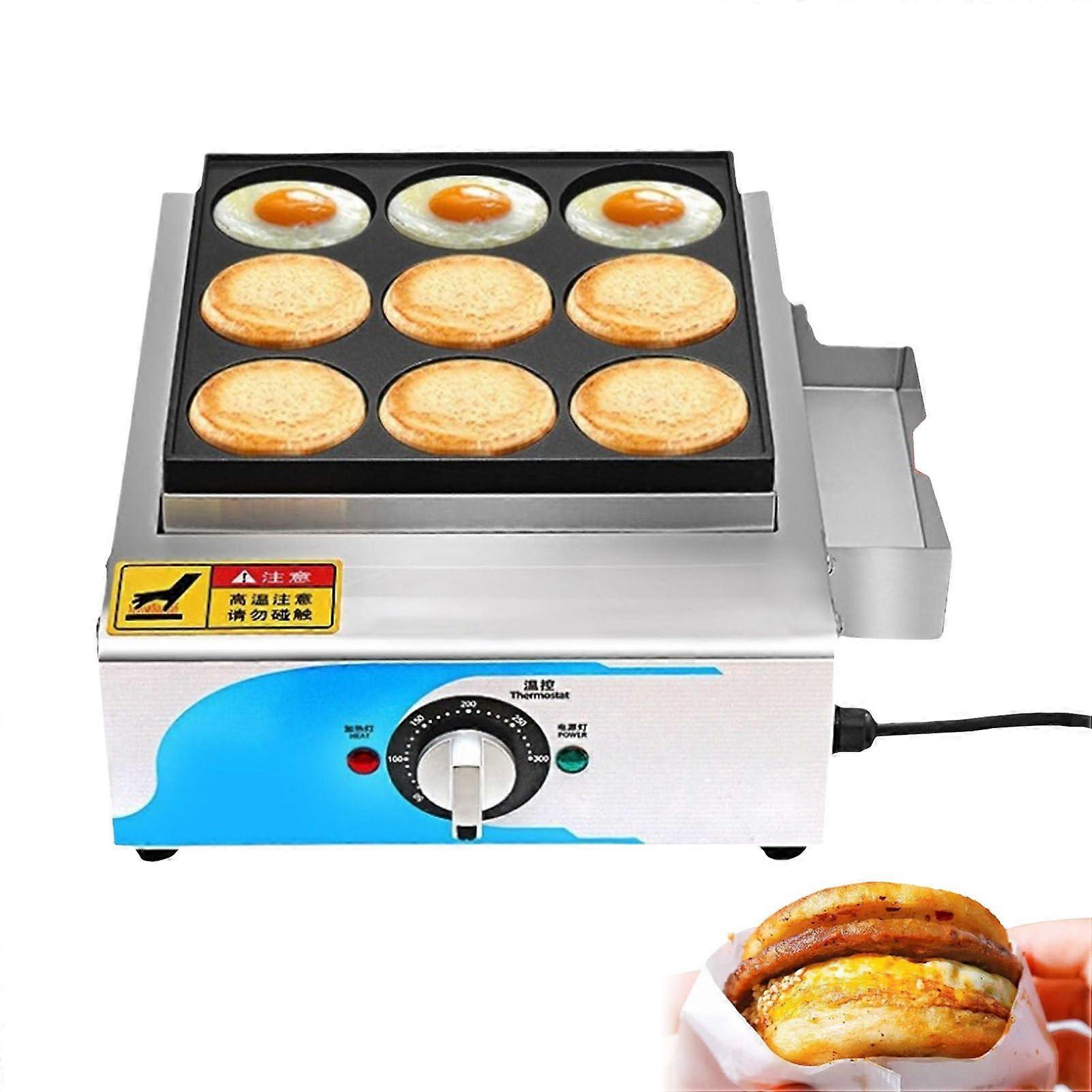Egg Burger Maker with 9Cup NonStick Pan, Stainless Steel, Rapid Even Heating, Temperature Control