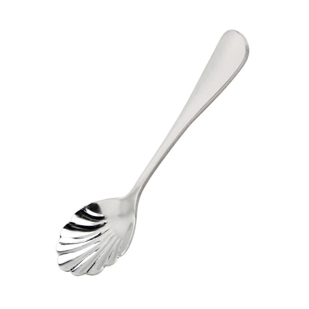 Stainless Steel Shell Shaped Ice Cream and Tea Spoon with Ergonomic Thickened Handle, Silver