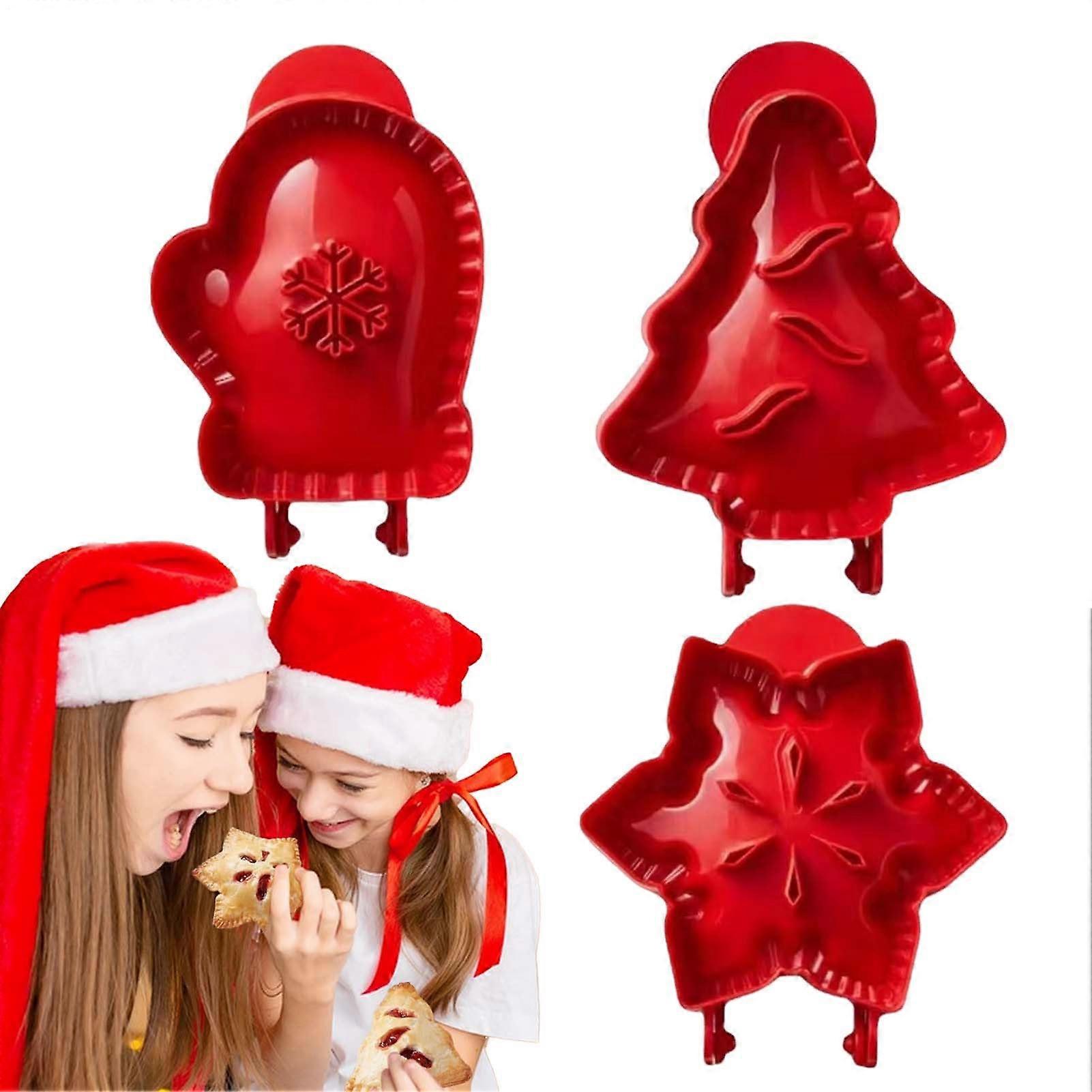 Christmas Pie Molds with Snowflake and Tree Designs, Durable Plastic Hand Pie Maker for Baking
