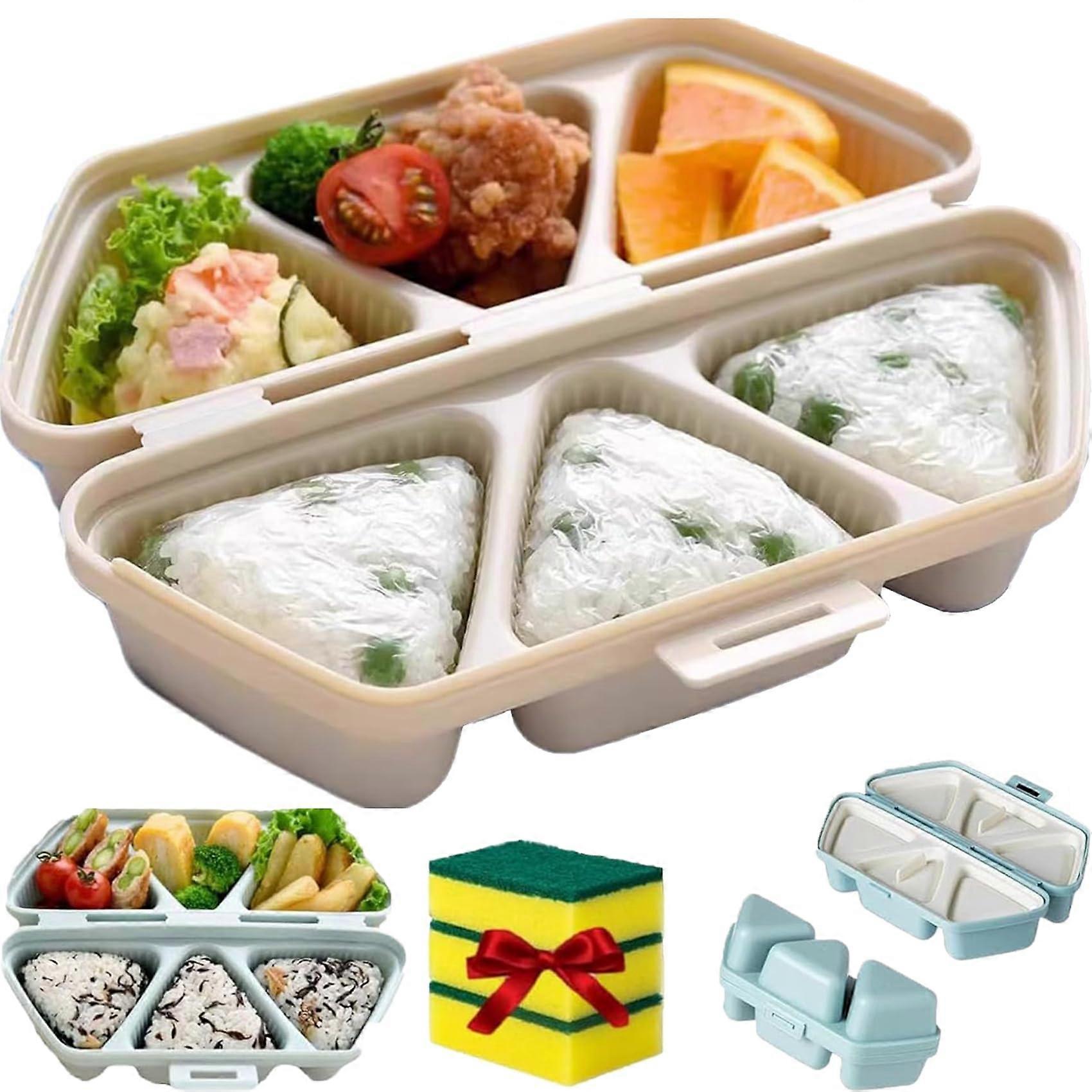Onigiri Maker 6Cavity Triangle Rice Ball Mold, Nonstick Easy Release, Foldable for Quick Storage (Beige)