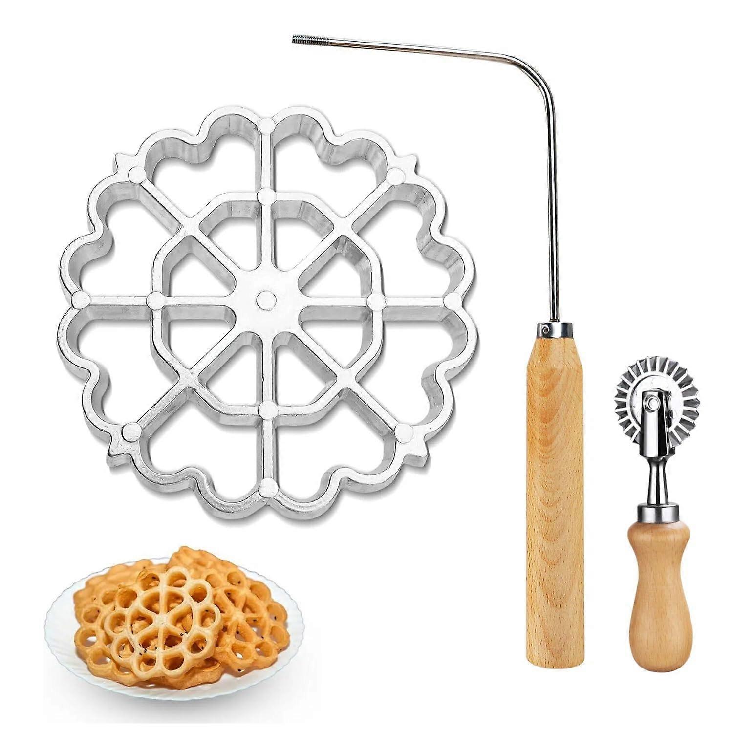 Buñuelos Mold Set with Ergonomic Detachable Handle, Traditional Flower Rosette Cookie Maker