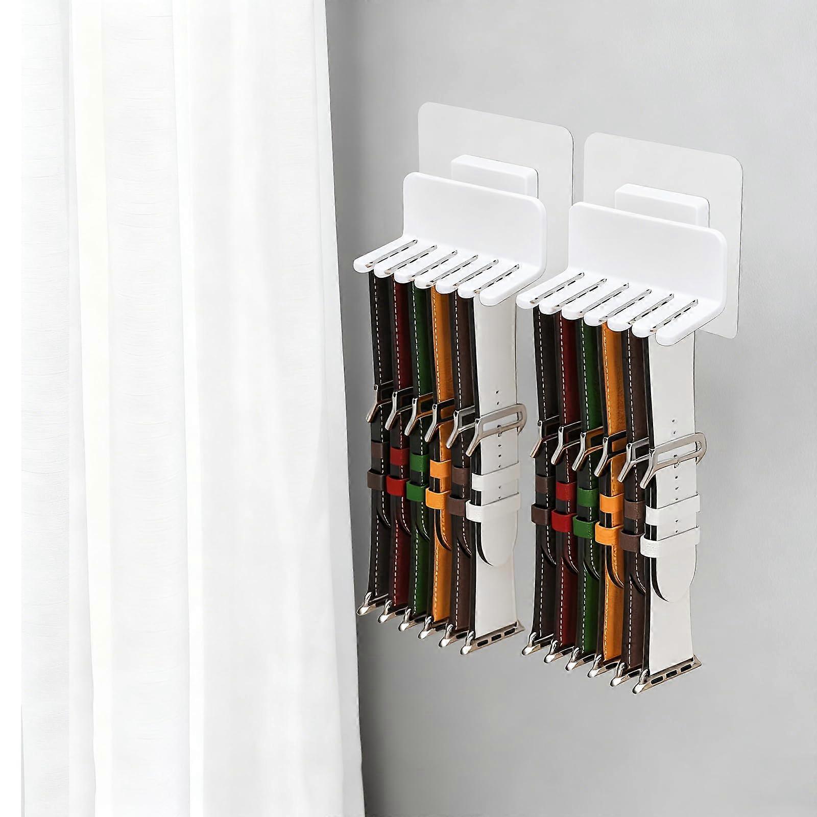 2 Pack Wall Mounted Watch Band Organizer with Grooved AntiSlip Design and Universal Strap Compatibility