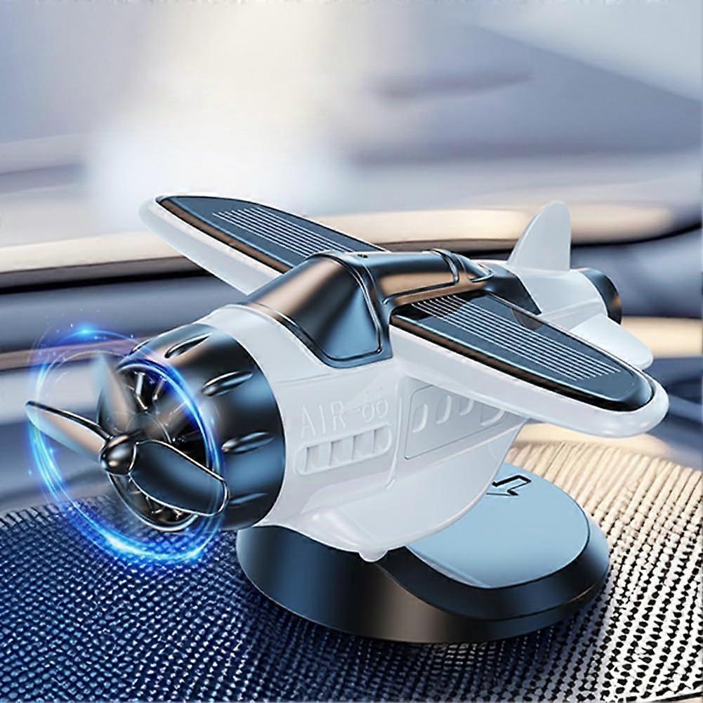 Light Green Solar Powered Rotating Fighter Propeller Car Ornament Dashboard Decoration