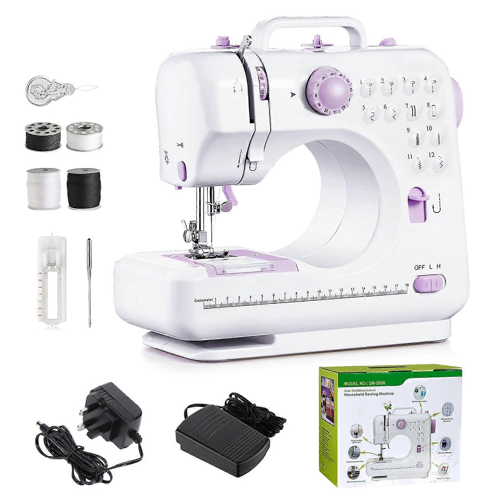 Mini Sewing Machine for Beginners with 12 Stitch Patterns, LED Light, Foot Pedal and Accessories