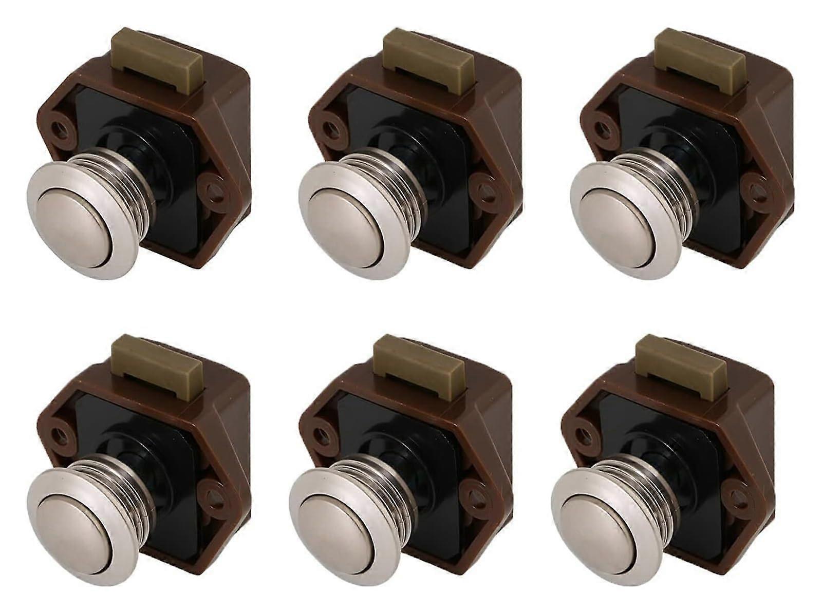 6 Pack Cabinet Push Button Latch Keyless Lock for RV Caravan Boat Drawer Cupboard Doors Brown