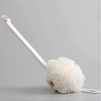 Long Handle Bath Brush DoubleSided Soft Bristles with Loofah Sponge for Back and Body – White Ash
