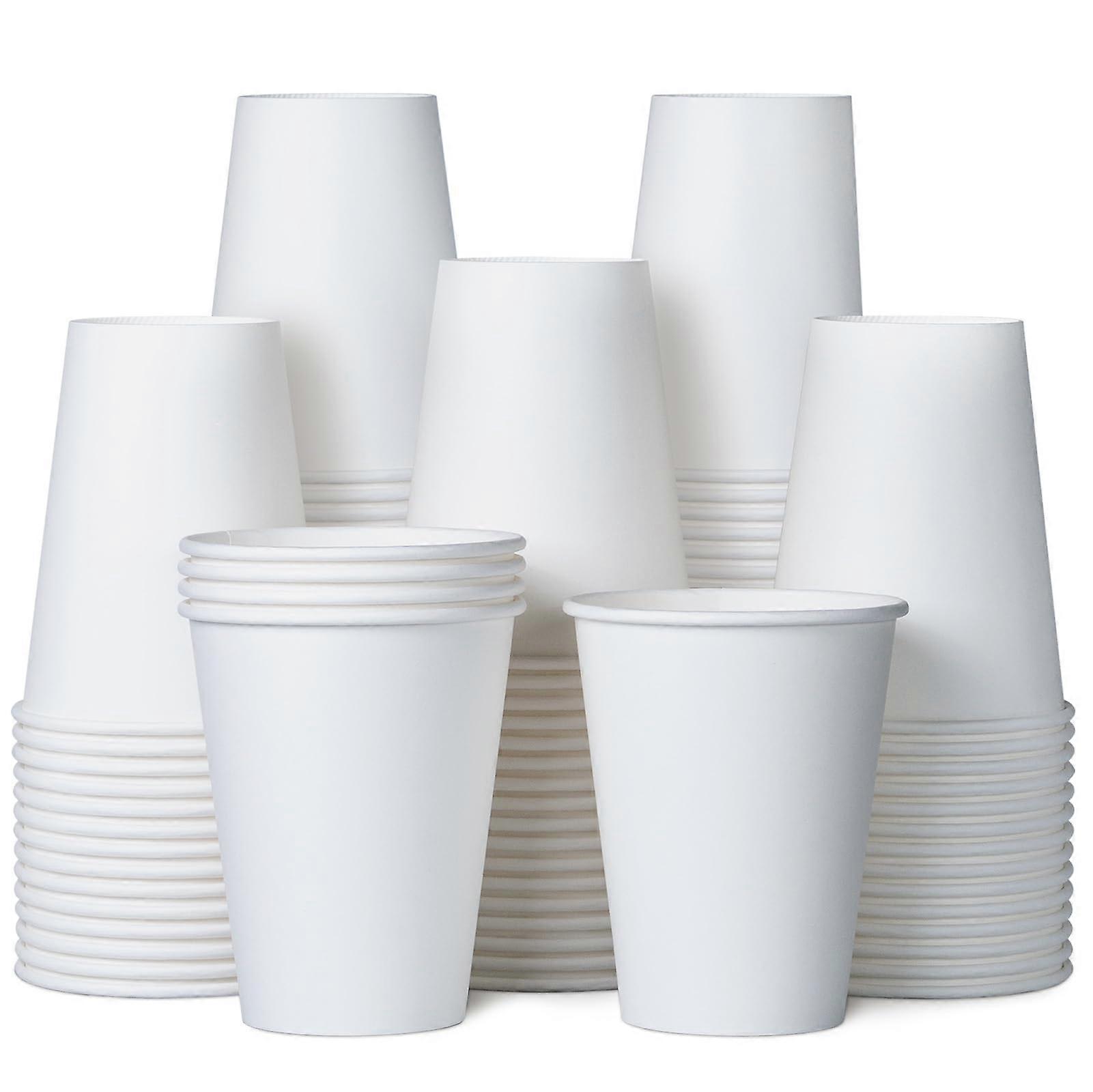 100 Pack 12oz Disposable Coffee Cups Bulk, White Paper Cups for Hot and Cold Drinks