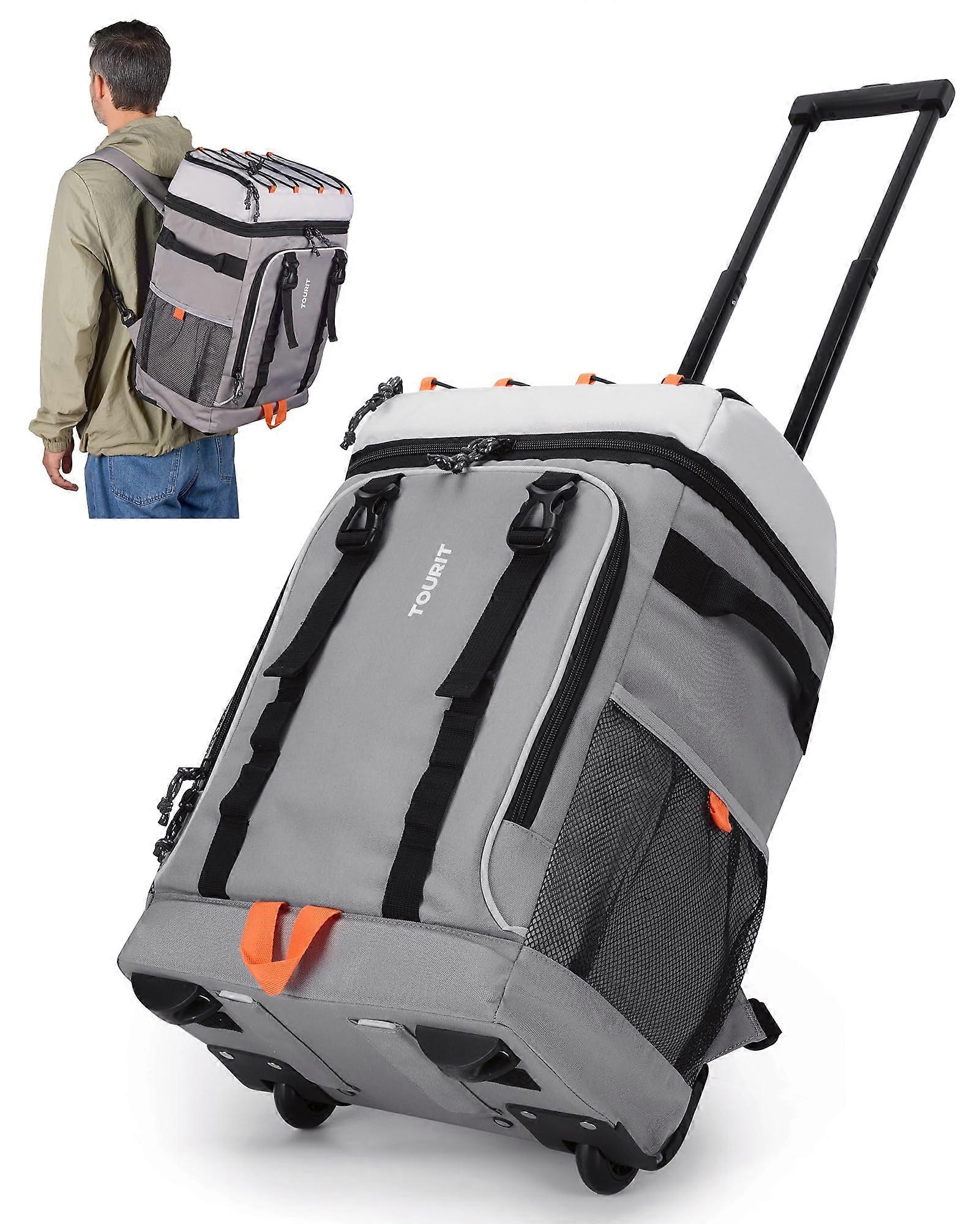 Rolling Cooler Backpack 30L Insulated Double Deck Wheeled Soft Cooler with Telescopic Handle