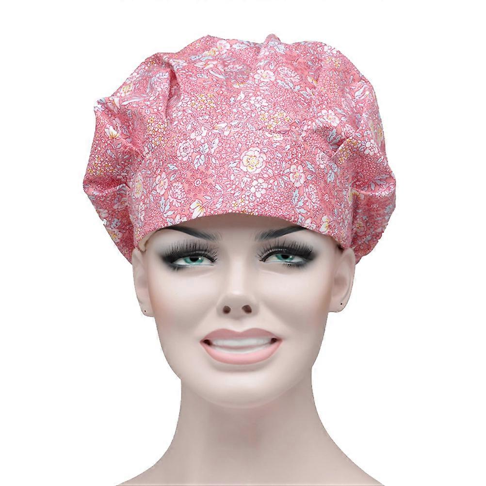 Doctor Cap Flower Printed Adjustable Strap Operating Room Working Hat 2Pcs