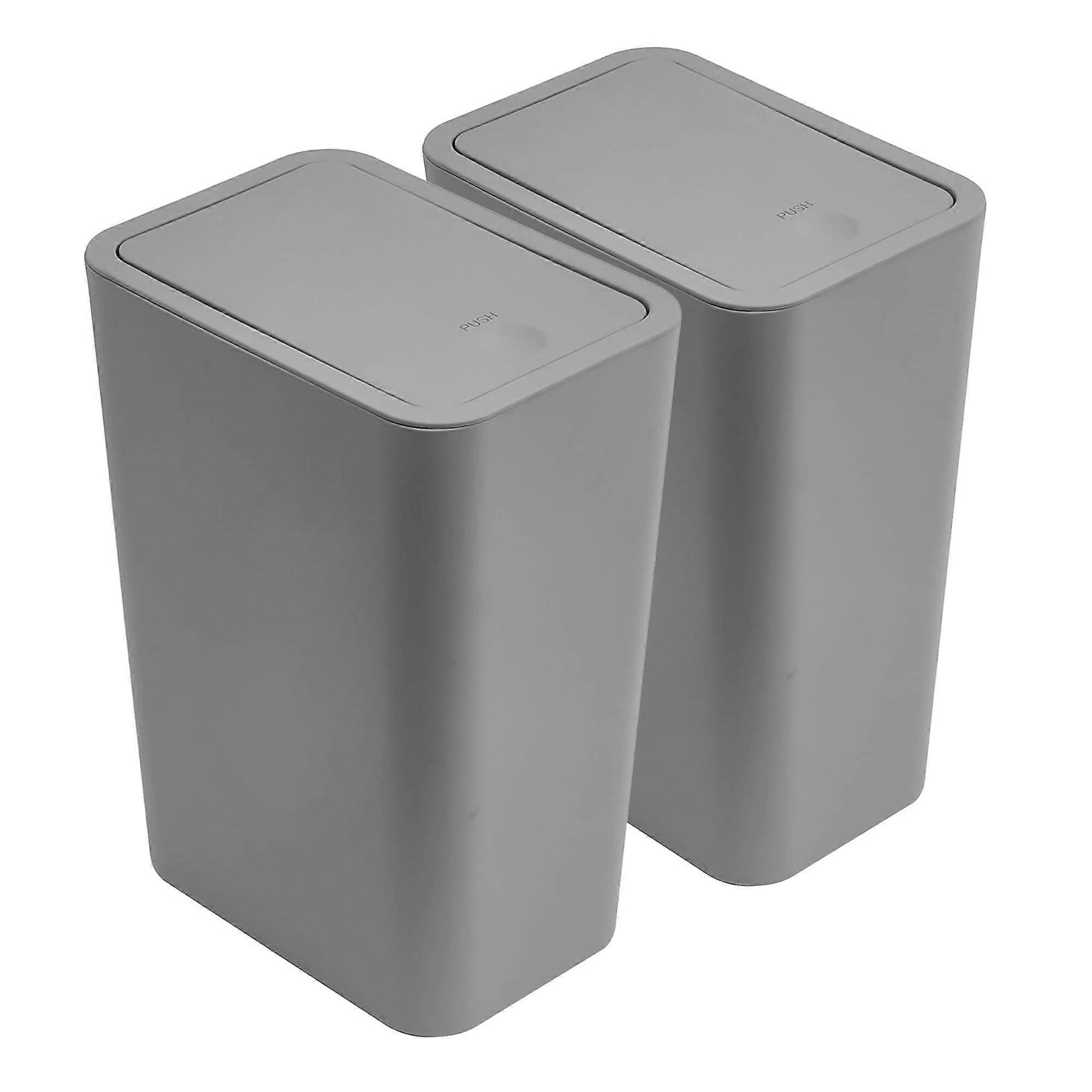 2 Pack Grey Bathroom Bin with Lid, Push Button PetResistant Trash Can for Small Spaces