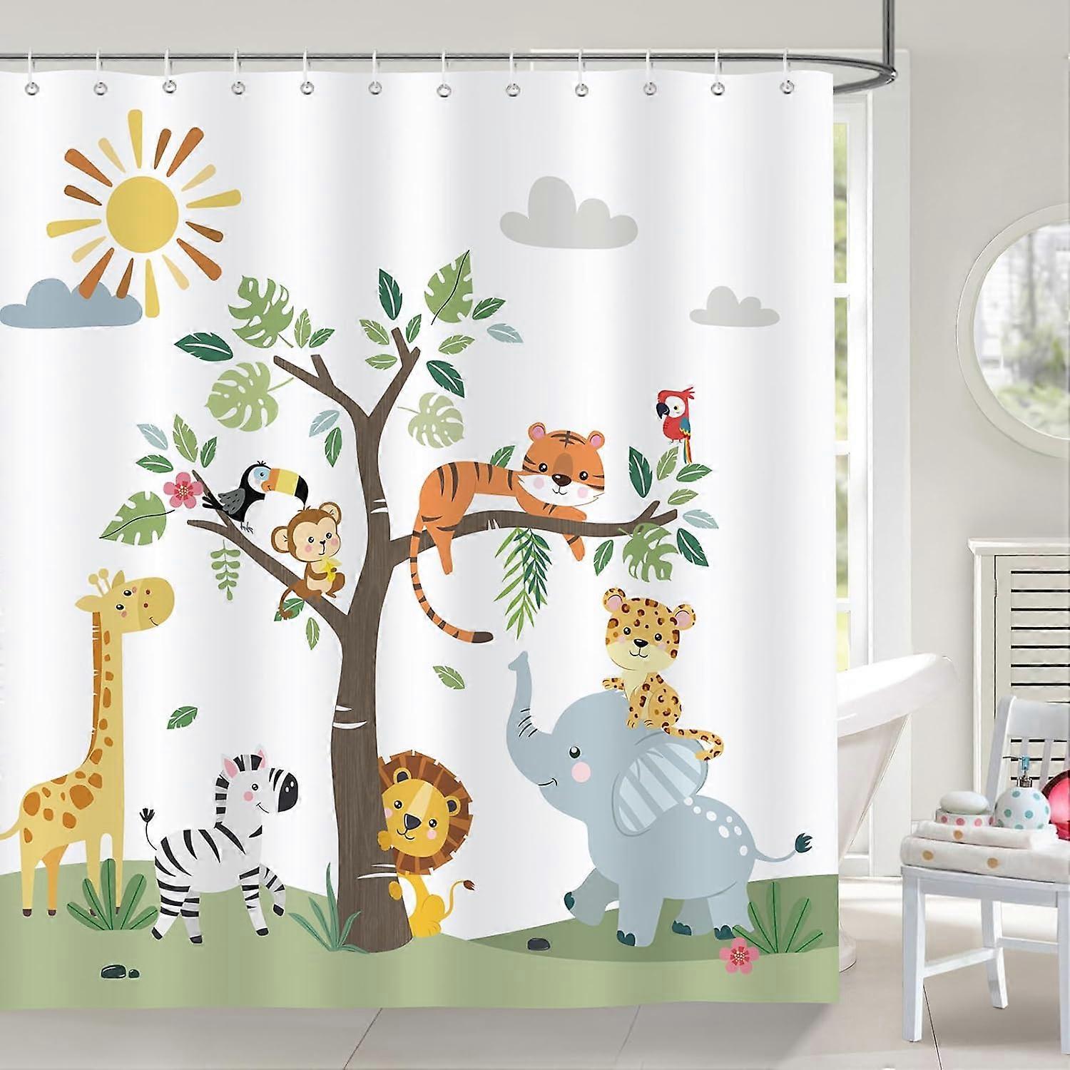 Children's shower curtain, wildlife park pattern