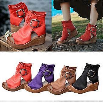 Strappy Sandals Peep-toe Pumps Sommermote High-top Wedge Sandals Tykksåle Peep-toe Romerske Sandaler 6(37)