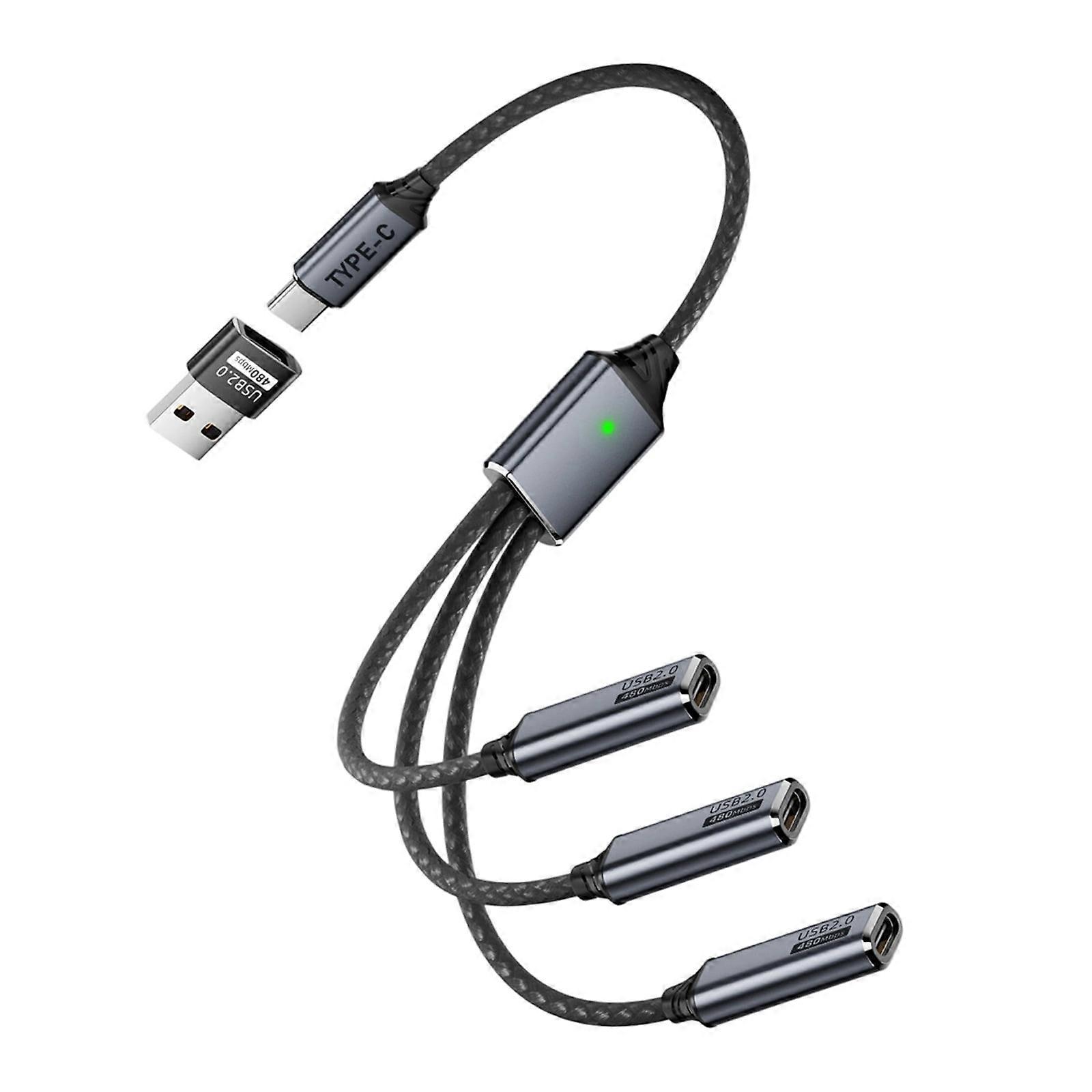 USB C Splitter Cord Wire 3-Port Supporting Multiple Device Connection for Efficient Charging and Fast Speed Syncing