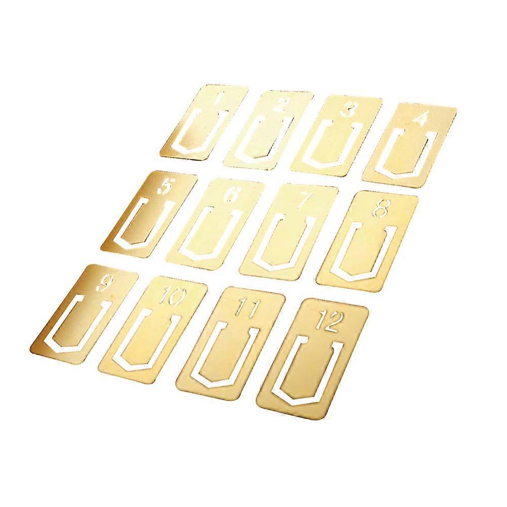 Vintage Engraving Brass Bookmarks for Decorating 12Pcs Number Pattern