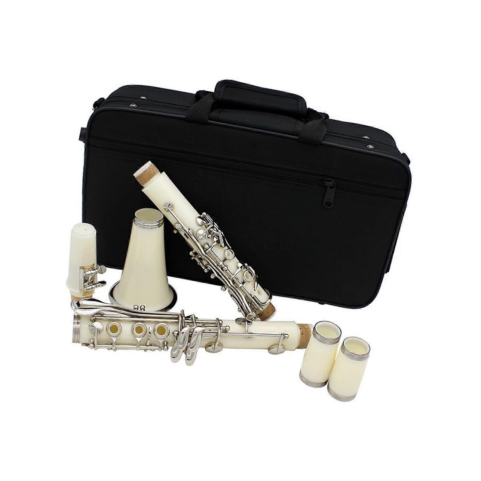 White Bb Clarinet Professional 17Key Bakelite Construction with Case for Beginners and Experts