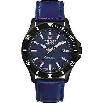 Swiss Alpine Military Blå Äkta Läder Eller Läderimitation Uhr SAM7022.1575 Herrklocka