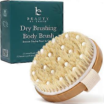 Escova Corporal para Drenagem Linfática e Celulite - Cerdas Naturais para Escovação a Seco e Úmida, Escova Esfoliante Corporal com Nós de Massagem para