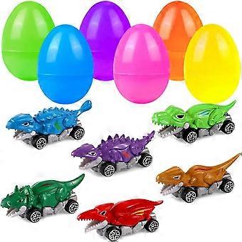 Conjunto de 6 ovos de Páscoa recheados com carrinhos de dinossauro de metal para crianças, meninos e meninas, ideais para cestas de Páscoa, lembrancinhas e para a caça aos ovos.