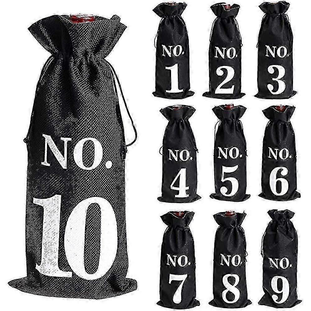 10 Burlap Wine Bottle Sleeves with Drawstring Compatible with Blind Tasting