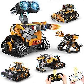 Este kit de construcción de robot 5 en 1 contiene 672 piezas y se puede controlar mediante una aplicación y un control remoto. Es un juguete educativo STEM programable.