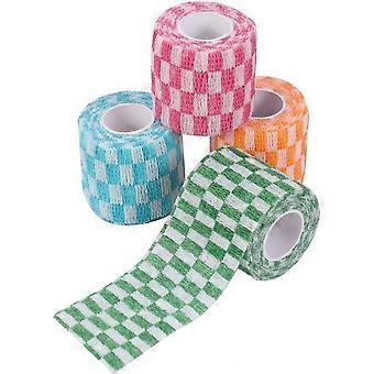 4pcs Self Adherent Cohesive Bandages Wrap Tape for Pets Stretchable Elastic Non Woven First Aid Compression Tape and Checkered Patterns