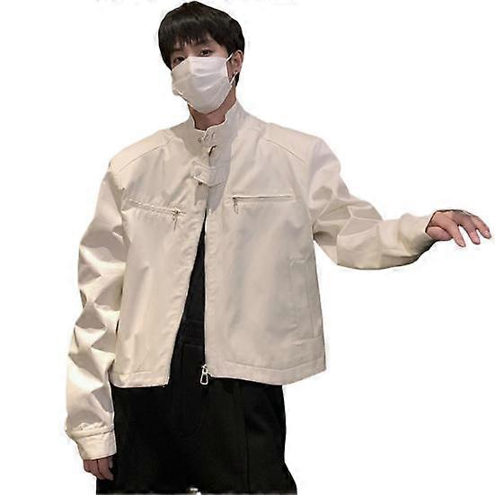 Men Jacket Coat Full Zipper Closure Solid Color Two Side Pockets Short Jacket Stand Collar Long