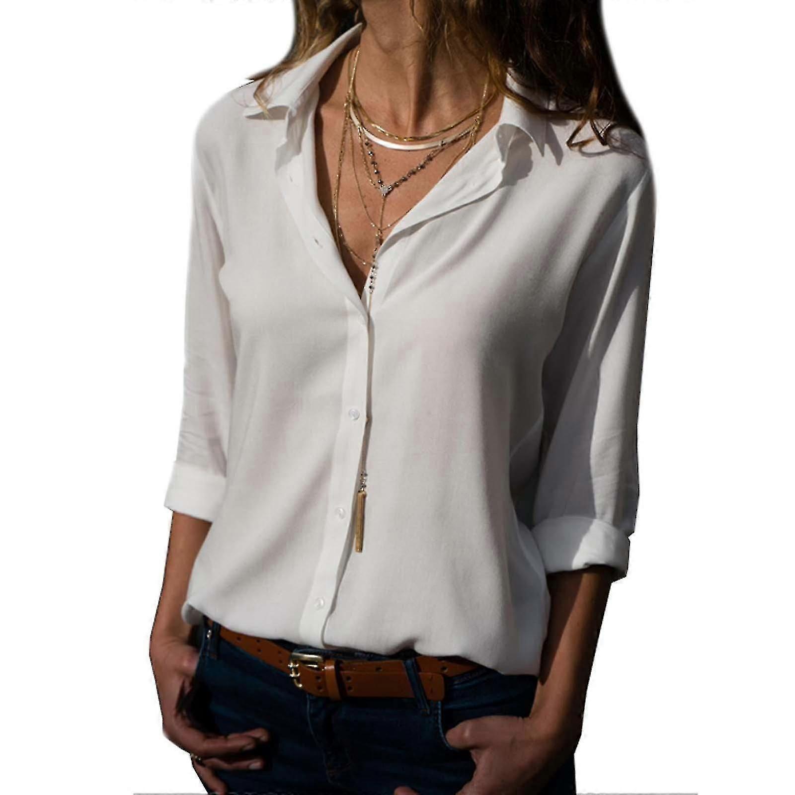 Donna Manica lunga Solid Button Down Lapel Shirt