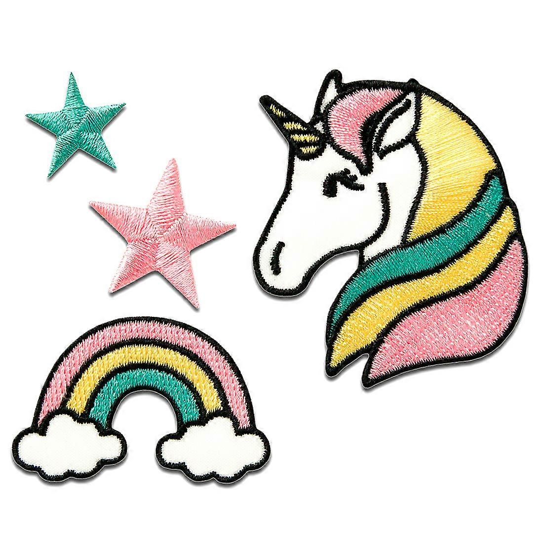 Patch / Iron-on Patch - Set Unicorn Star Rainbow - Colorful - Various Sizes - Patch
