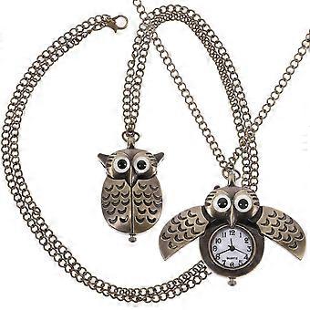 2Pcs Owl Shape Pocket Watch Creative Hanging Watch Retro Alloy Quartz Watch