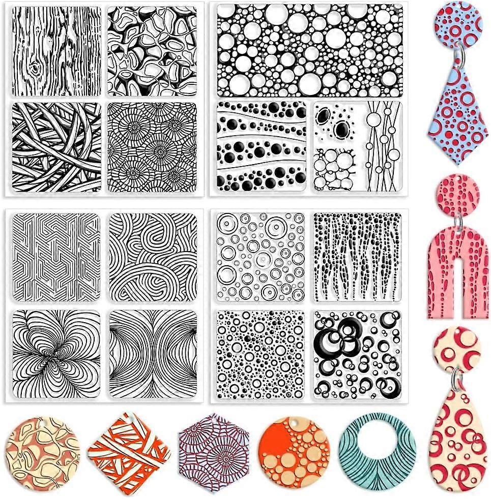 4 Pcs 4 Styles Polymer Clay Texture Sheets Geometric Texture Silicone Texture Stamp Clay Texture Mat Modeling Pattern Pad