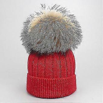 Niña Mujeres Lana de invierno Gorro Gorra Real mapache Piel Pom Padre-hijo Sombrero de punto Core Hilo Cálido Casual Skullies Gorros Huesos