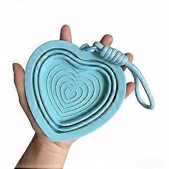 Heart-Shaped Foldable Silicone Pet Bowl 350ml, Portable Water and Food Bowl with Carry Strap for Outdoor Walking Travel Camping