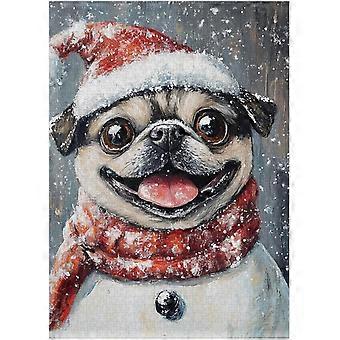 Quebra-cabeça Pug Boneco de Neve - Diversão de Inverno para Famílias que Amam Animais de Estimação no Natal SQZ824
