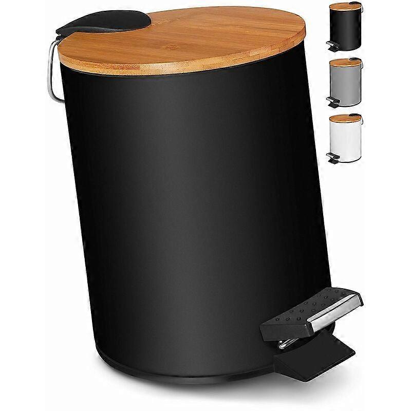 Compact Soft-Close Bamboo Wastebasket