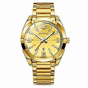 Reloj de pulsera de lujo para hombre BINBOND de acero dorado con dígitos 3D, esfera grande y esfera dorada.