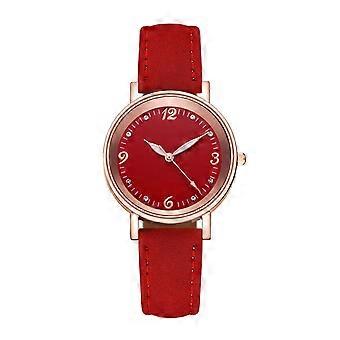 Dameur med imiteret læderrem, lysende rund urskive, analogt ur, minimalistisk, afslappet, formelt armbåndsur, gaver til hende