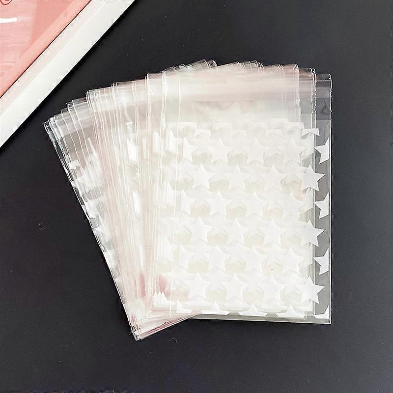 1bag Rectangle PE Plastic Cellophane Bags Star Pattern White 13x8cm