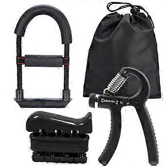 Grip Strength Device Set, 3 Piece Finger Wrist Power Training Fitness Equipment, Black