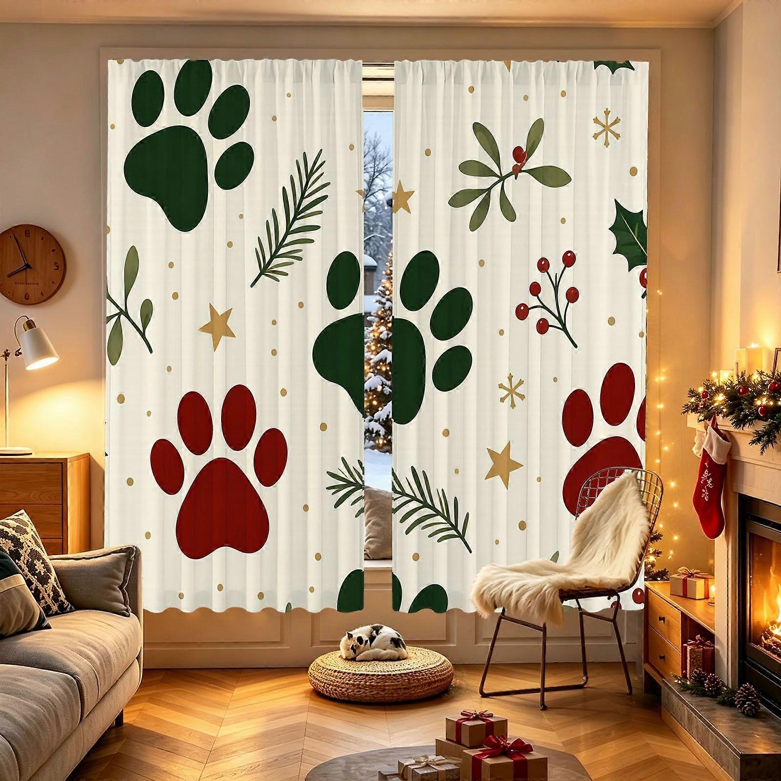 Christmas paw print pattern Design Printed Curtain