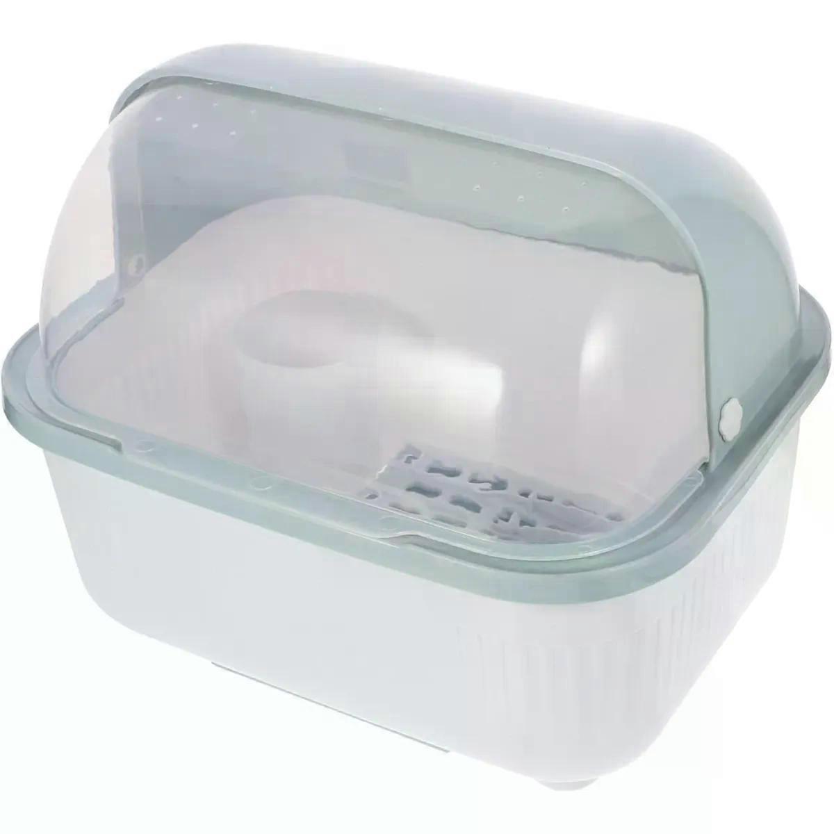 Kitchen Dustproof Storage Box with Flip Lid, PP Drain Rack