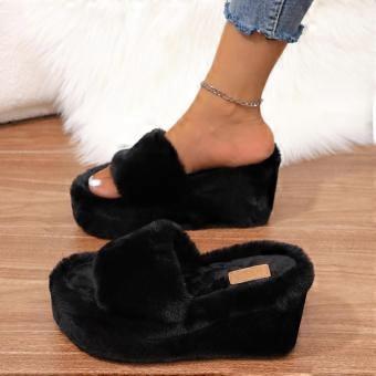 Mode-Plattform, Hausschuhe, Damen, Herbst, mit Fell, Outdoor, Keilabsatz, Hausschuhe, Damen, kurze, plüschige Designer-Schuhe, Sandalen, Damen, Schuhe für Damen.