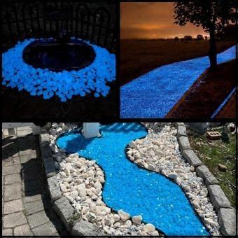 500 Pieces Luminous Blue Stones | Outdoor Garden Pathway Decor, Landscape Lighting for Potted Plants and Aquascapes, Made of Plastic