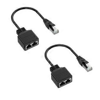RJ45 Ethernet Splitter Adapter 1 Male to 2 Female LAN Extender for Cat5 Cat5e Cat6 Cat7, Pack of 2