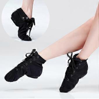 Canvas Jazz Shoes Girls Boys Black Dance Sneakers Soft Split Sole Dance Shoes-SSZFV