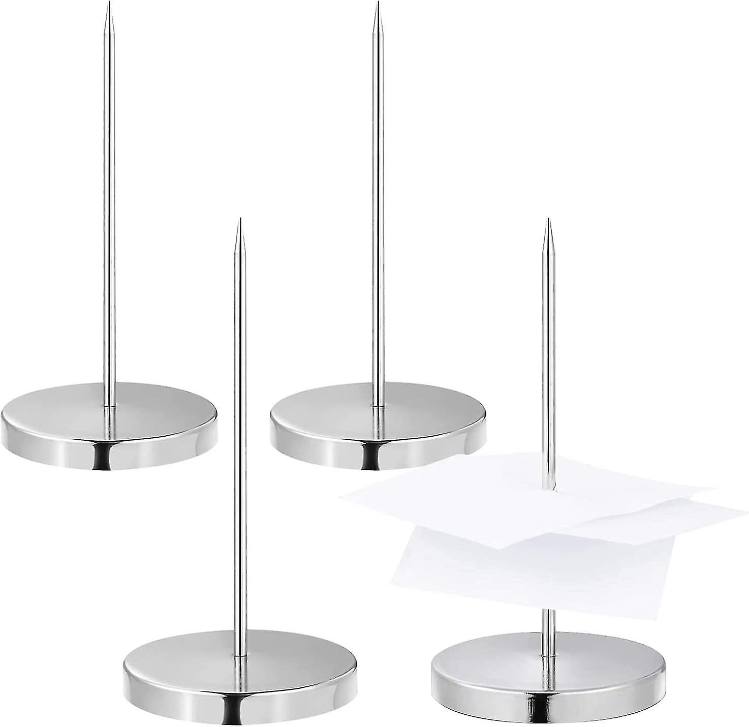 4pcs Round Base Metal Stand Restaurant Ticket Clip Accessories (silver)